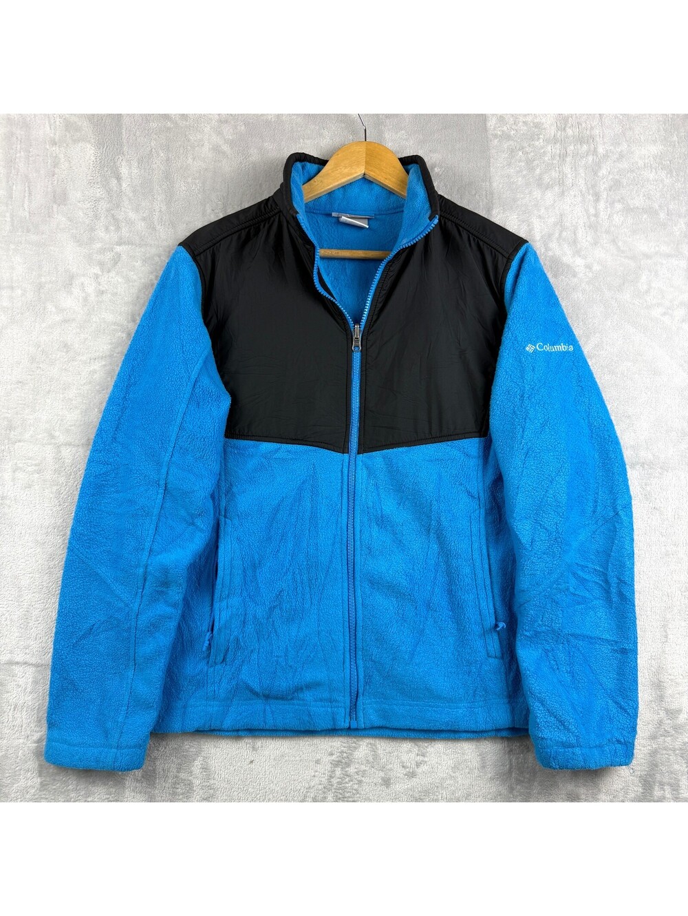 Columbia Men's L Interchange Fleece Jacket Blue Black Full Zip Outdoor Gorpcore